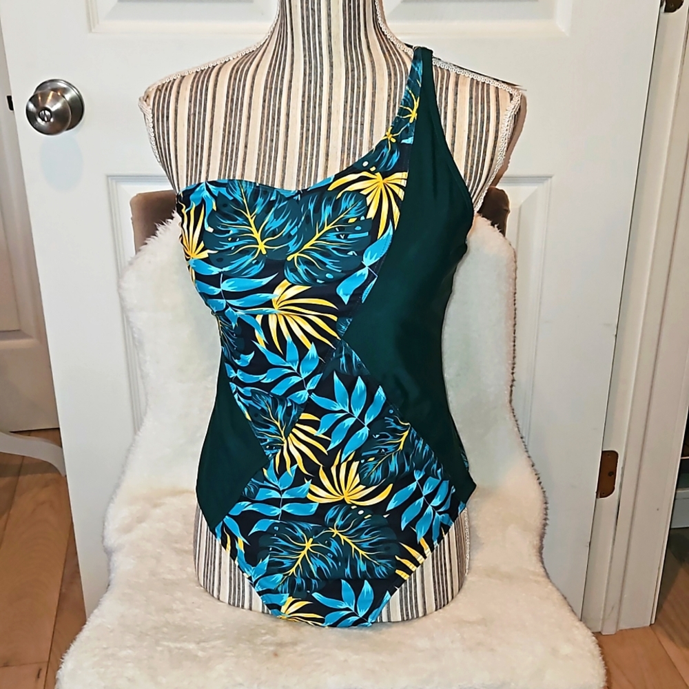 EOMENIE One Shoulder One Piece Swimsuit Women High Cut Size L